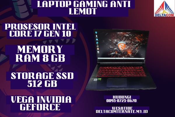 MSI 16R4 [ SPEK GAMING , TYPE BARU BODY SLIM, PROSESOR INTEL CORE I7 GEN 10 MEMORY RAM 8 GB STORAGE SSD 512 GB DISPLAY 14 INCH MULUS , WARNAH HITAM,